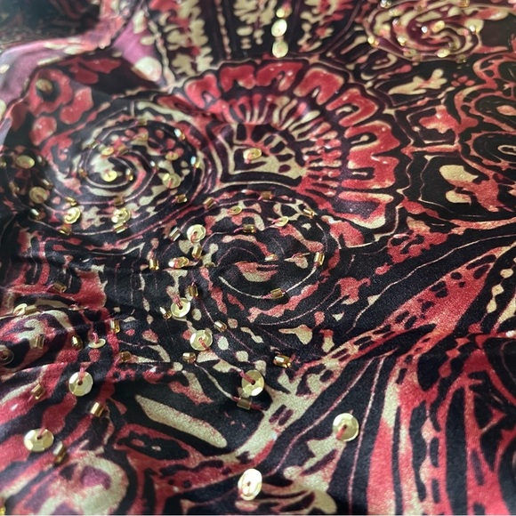 NWT Y2K Silk Red Paisley Beaded Sequin Babydoll Top 2 Petite 2P Deadstock Boho - Picture 7 of 9